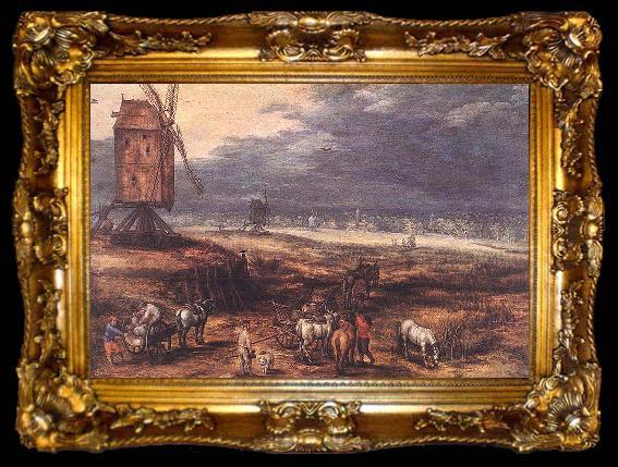 framed  Jan Brueghel The Elder Landscape with Windmills, ta009-2